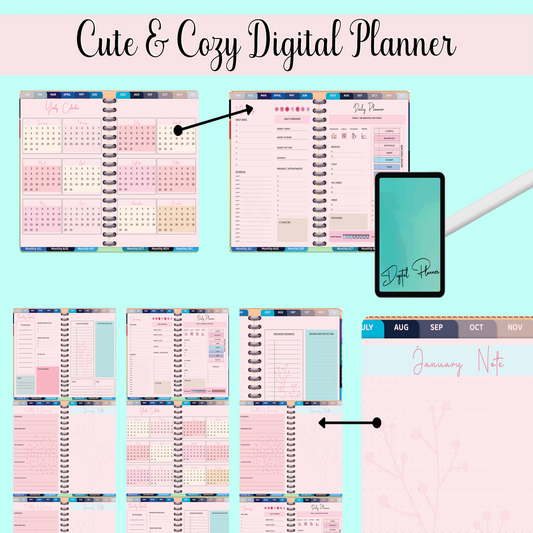 Planificador digital lindo y acogedor, Planificador Goodnotes, Planificador de iPad, Planificador de notabilidad, Planificador digital con fecha, Planificador sin fecha 2024 2025 🌸✨