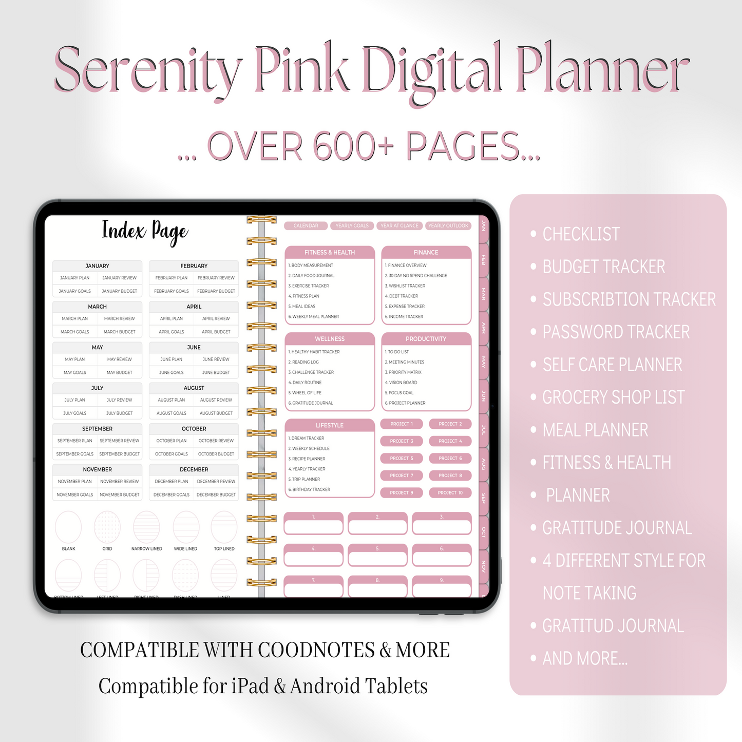 Serenity Pink Digital Planner, Goodnotes Planner, iPad Planner, Notability Planner, Dated Digital Planner, 2024 2025 Undated Planner 🌸✨