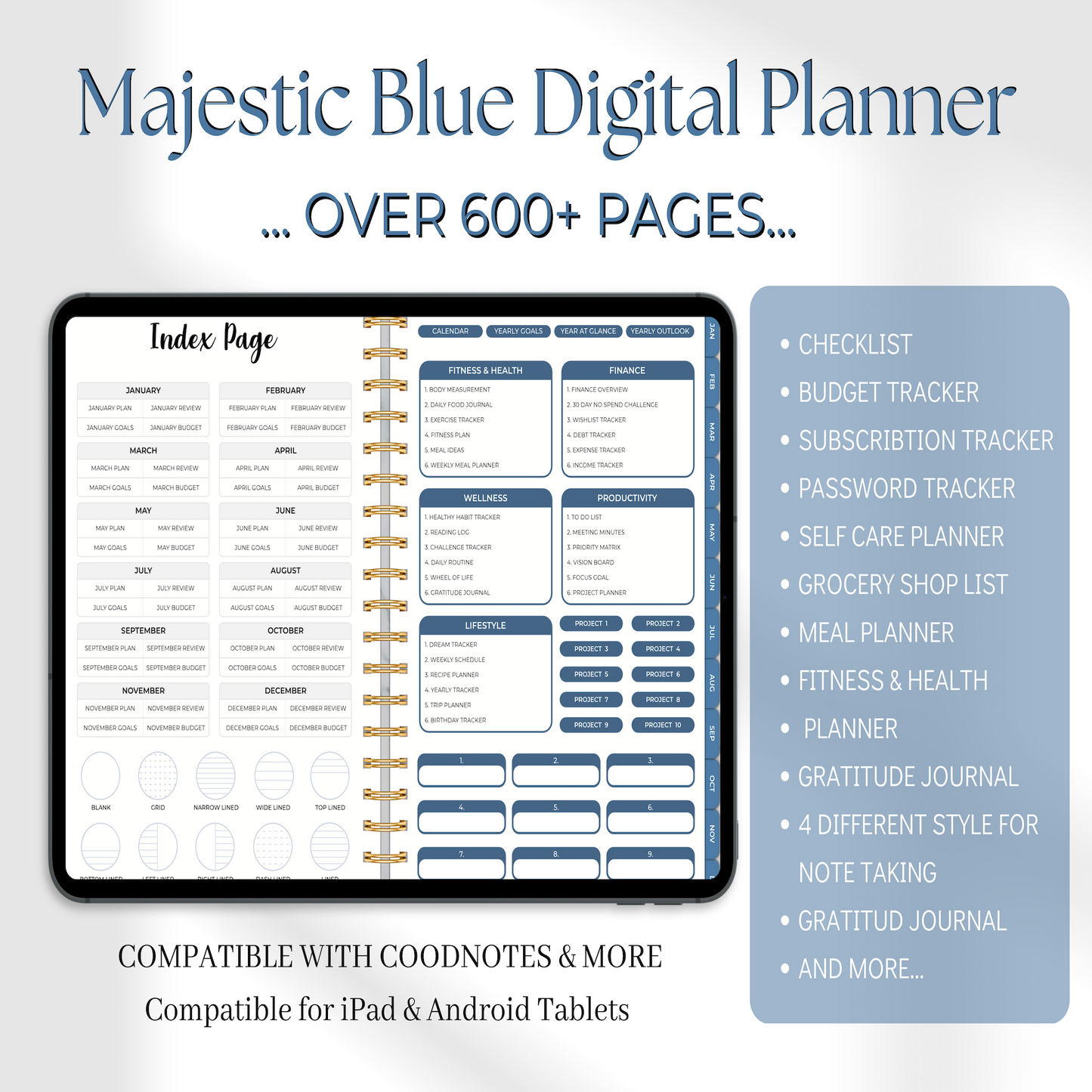 Majestic Blue Digital Planner, Goodnotes Planner, iPad Planner, Notability Planner, Dated Digital Planner, 2024 2025 Undated Planner 💙✨