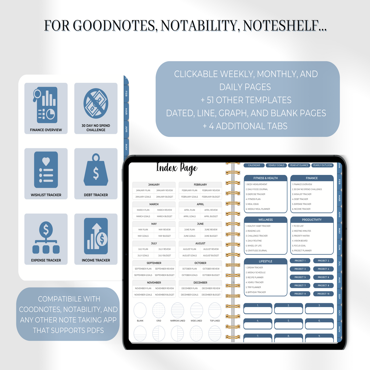 Majestic Blue Digital Planner, Goodnotes Planner, iPad Planner, Notability Planner, Dated Digital Planner, 2024 2025 Undated Planner 💙✨