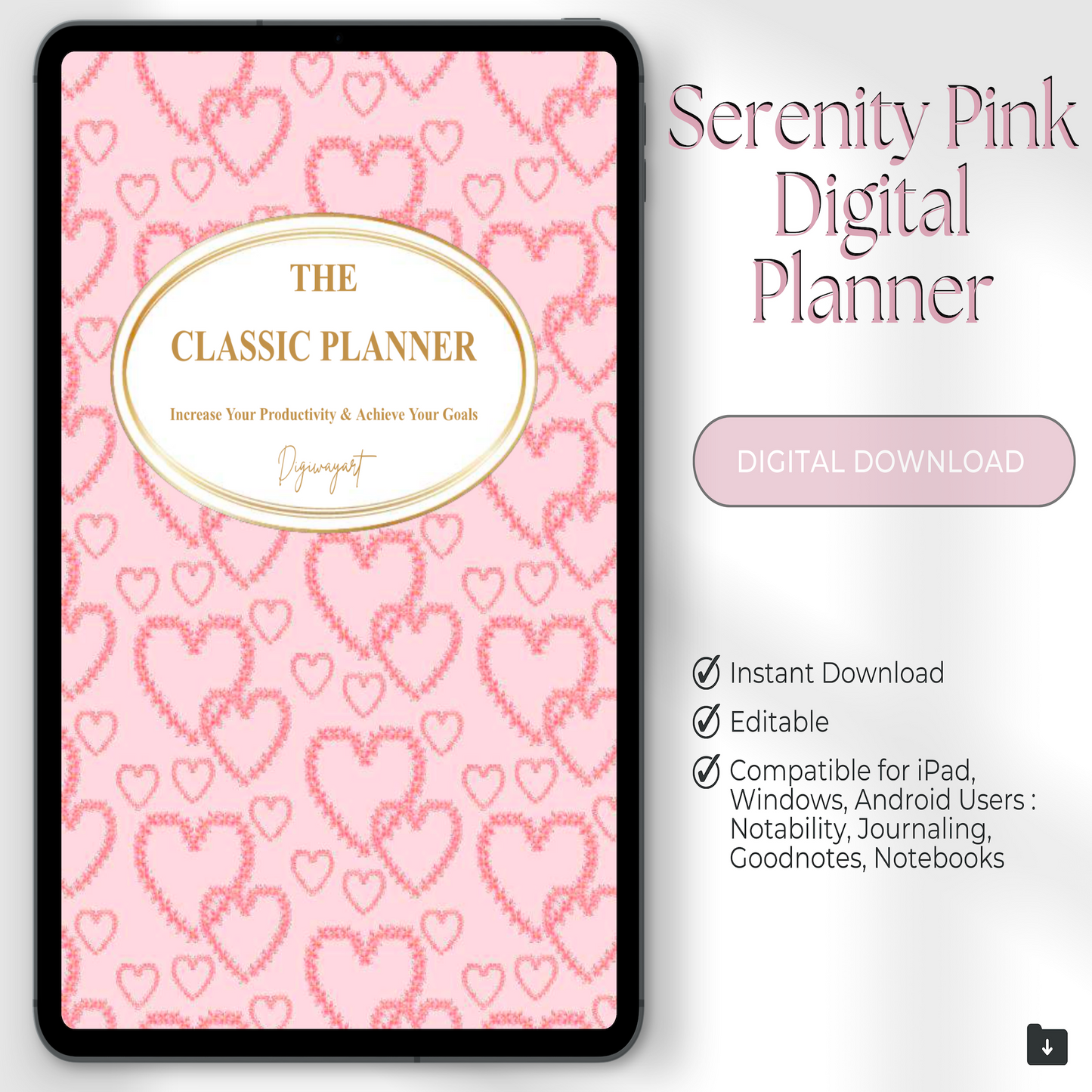 Serenity Pink Digital Planner, Goodnotes Planner, iPad Planner, Notability Planner, Dated Digital Planner, 2024 2025 Undated Planner 🌸✨