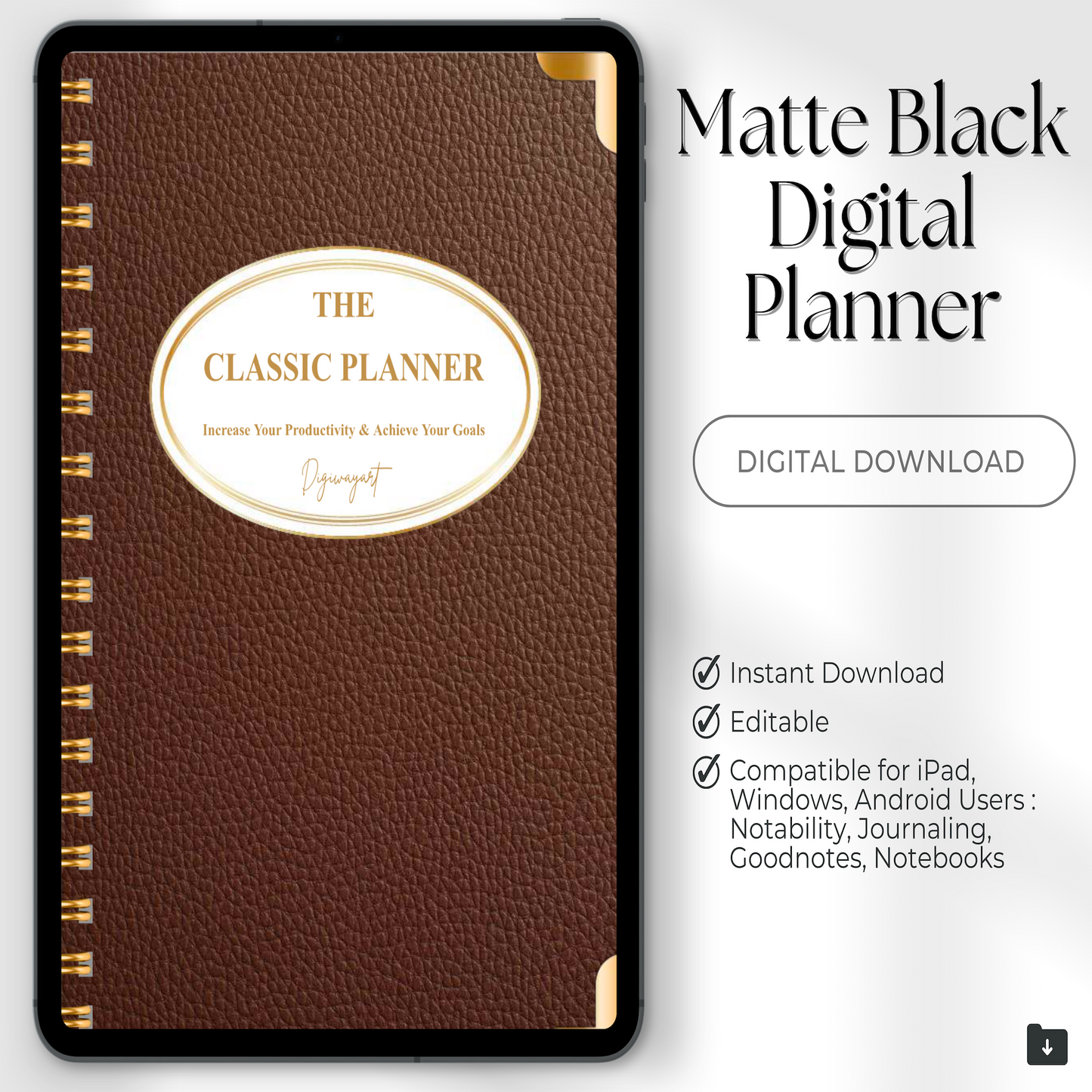 Matte Black Digital Planner, Goodnotes Planner, iPad Planner, Notability Planner, Dated Digital Planner, 2024 2025 Undated Planner 🖤✨