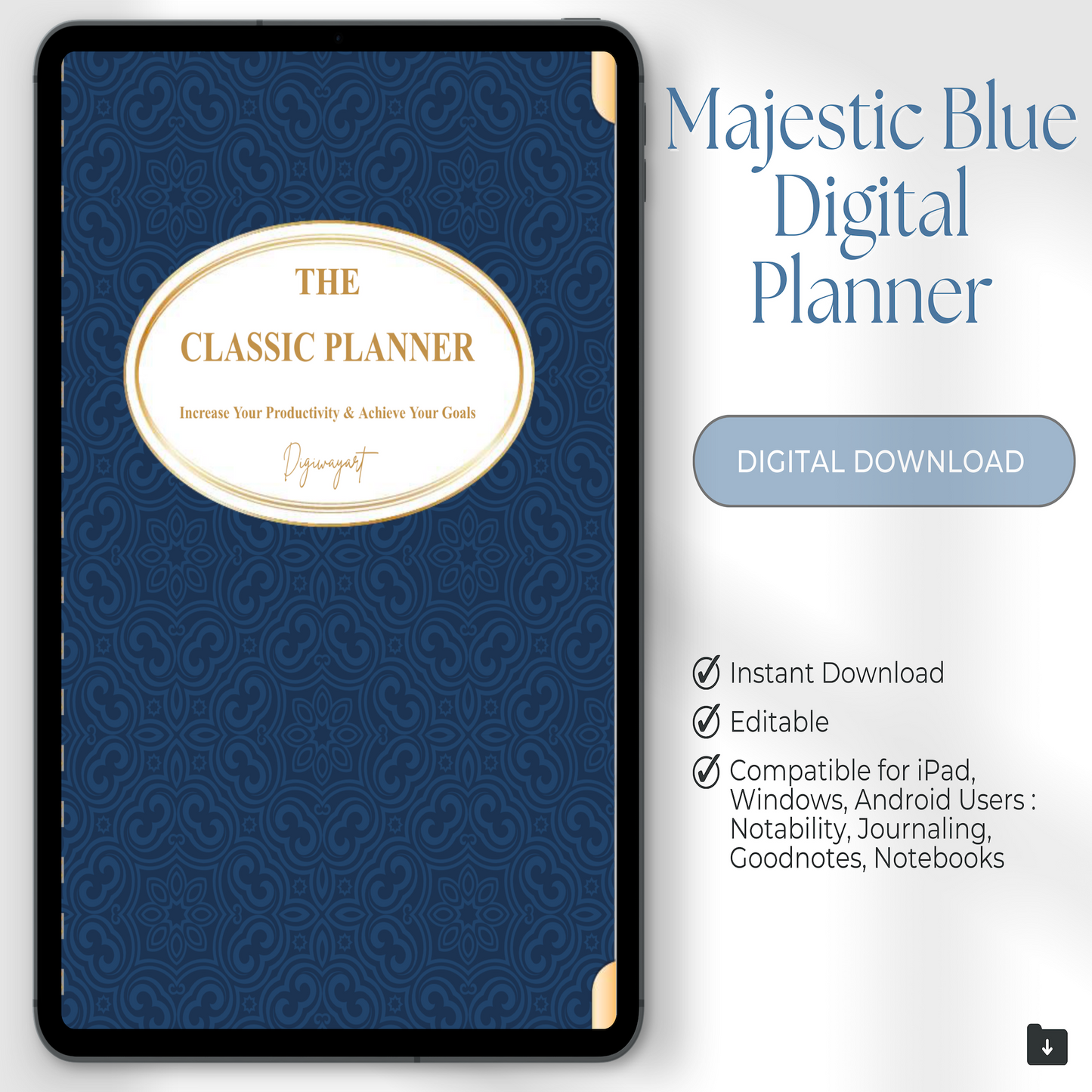 Majestic Blue Digital Planner, Goodnotes Planner, iPad Planner, Notability Planner, Dated Digital Planner, 2024 2025 Undated Planner 💙✨